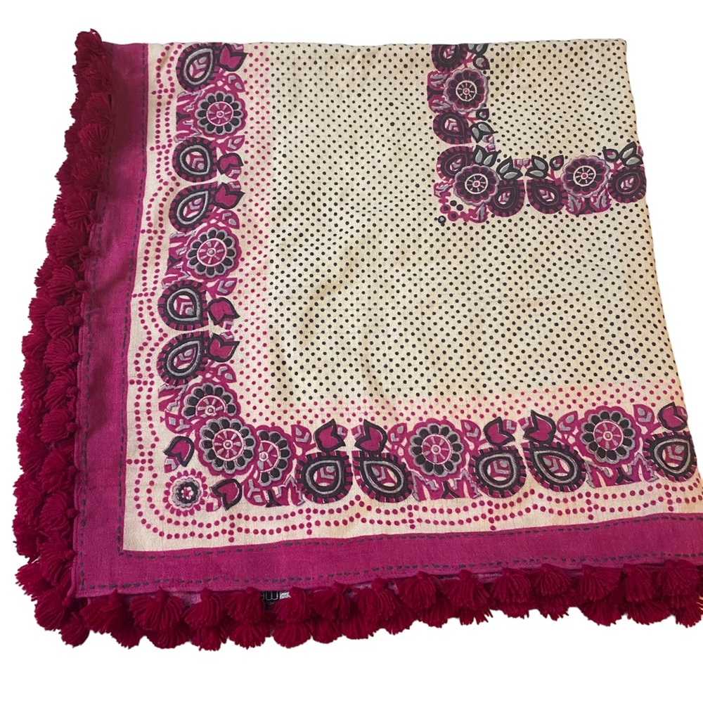 Purely Merino Floral Bohemian Print Tassel Lightweight Wool  Scarf